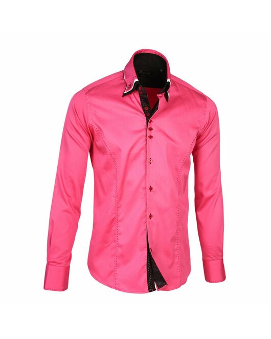 Приталенная мужская рубашка розовая с тройным воротом под пуговицы - 975 от Tonelli 