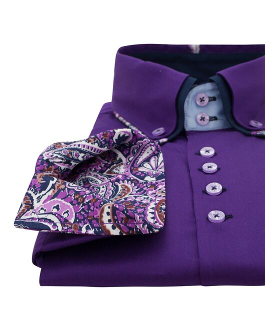 Мужская рубашка фиолетового цвета с двойным воротником с контрастными вставками - 2245 Classic Fit от Tonelli 