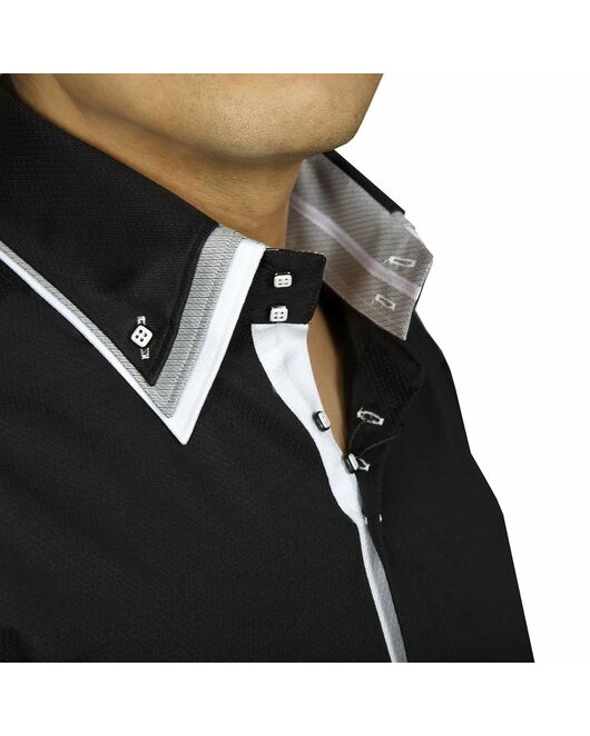 Мужская рубашка приталенная под пуговицы черная с тройным воротом - 4040 от Cotton Club 