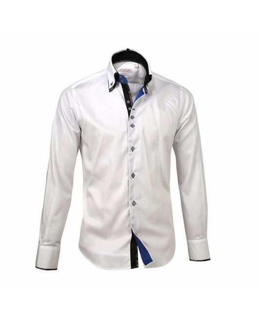Мужская рубашка белая приталенная под пуговицы с двойным воротом - 3002 от Tonelli 