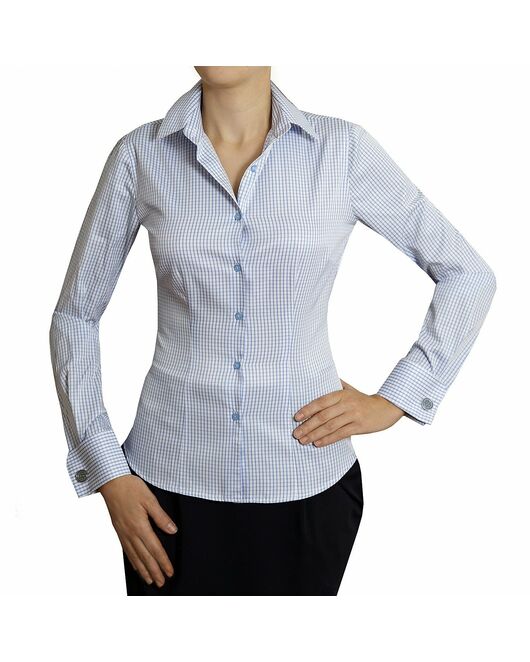Приталенная женская рубашка под запонки голубая в клетку - 5003 от DoubleCuff 