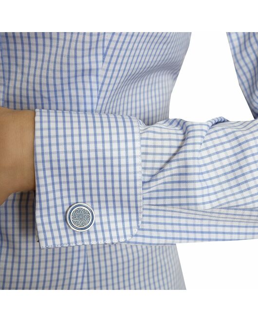 Приталенная женская рубашка под запонки голубая в клетку - 5003 от DoubleCuff 