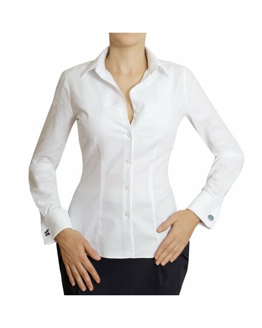 Приталенная женская рубашка под запонки белая - 5009 от DoubleCuff 
