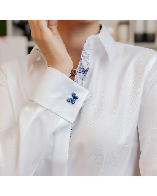 Женская рубашка под запонку белая с супатной застежкой с отделкой - 7879 от byME  Женская рубашка под запонку белая с супатной застежкой с отделкой - 7879 от byME