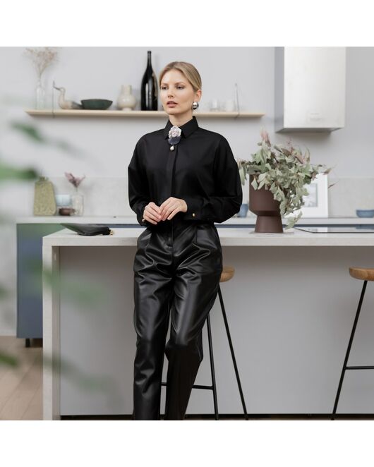 Женская рубашка оверсайз черная - 7910 от byME 