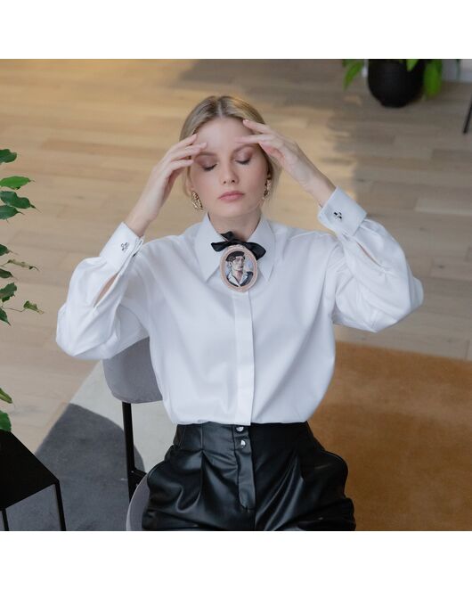 Женская рубашка под запонку белая - 7914 от byME  Женская рубашка под запонку белая - 7914 от byME