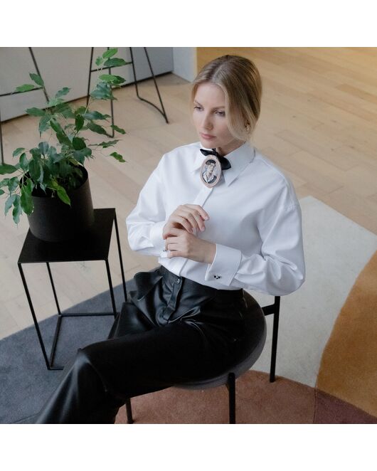 Женская рубашка под запонку белая - 7914 от byME  Женская рубашка под запонку белая - 7914 от byME