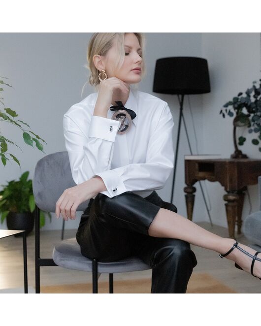 Женская рубашка под запонку белая - 7914 от byME  Женская рубашка под запонку белая - 7914 от byME