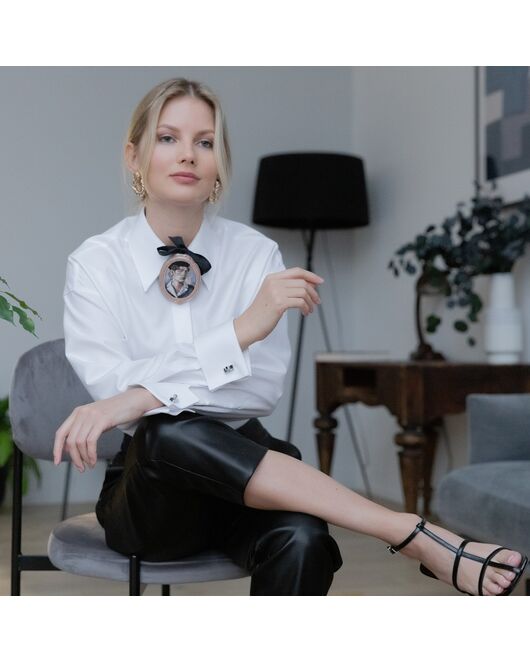 Женская рубашка под запонку белая - 7914 от byME  Женская рубашка под запонку белая - 7914 от byME