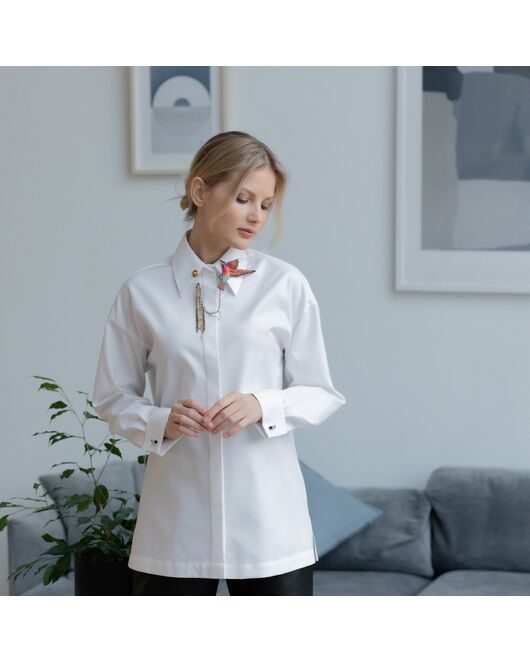Женская рубашка под запонку белая - 7914 от byME  Женская рубашка под запонку белая - 7914 от byME