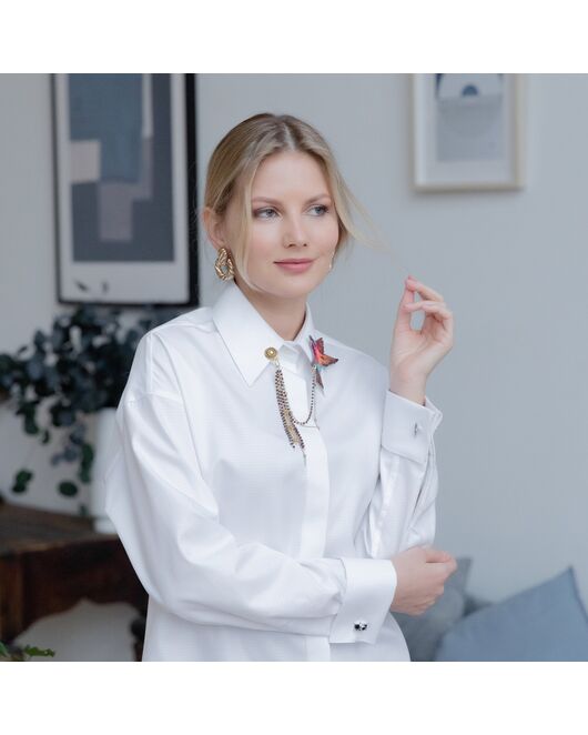 Женская рубашка под запонку белая - 7914 от byME  Женская рубашка под запонку белая - 7914 от byME