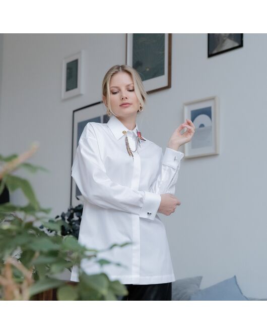 Женская рубашка под запонку белая - 7914 от byME  Женская рубашка под запонку белая - 7914 от byME