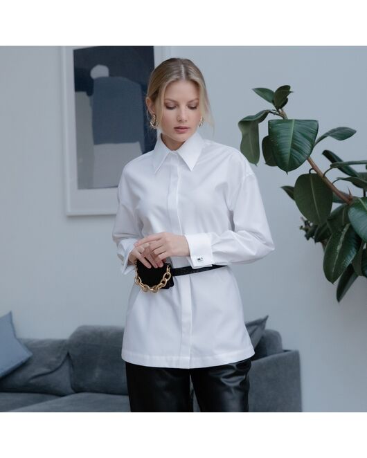 Женская рубашка под запонку белая - 7914 от byME  Женская рубашка под запонку белая - 7914 от byME