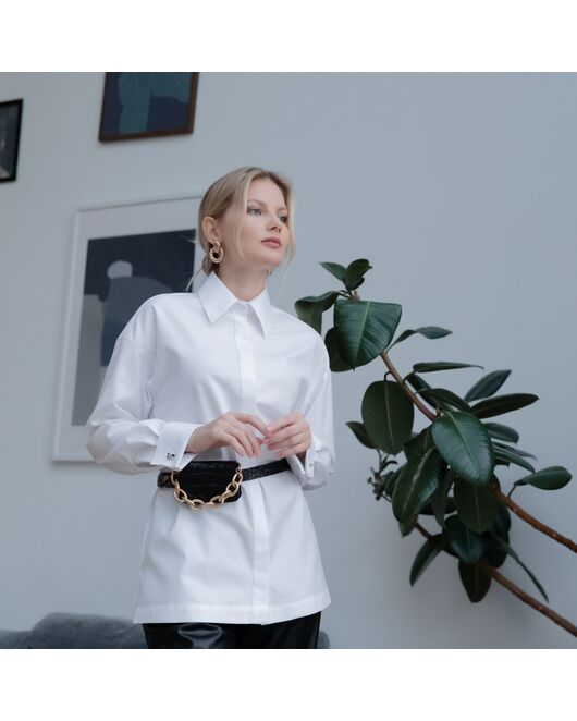 Женская рубашка под запонку белая - 7914 от byME  Женская рубашка под запонку белая - 7914 от byME