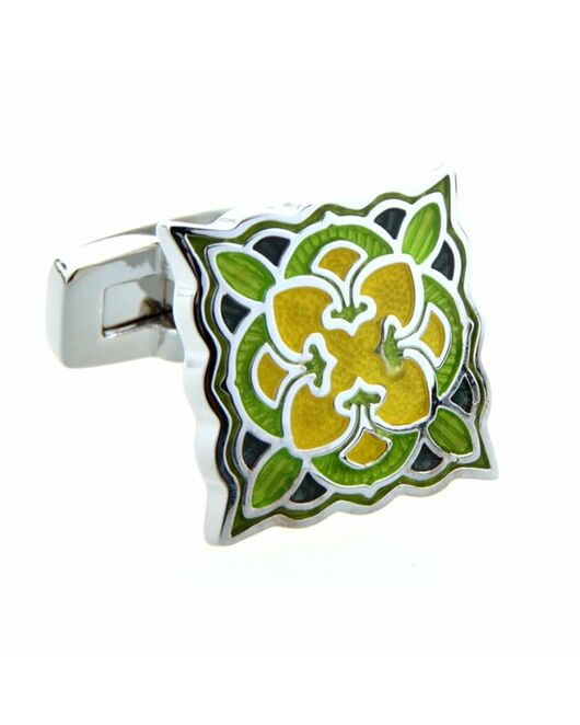 Запонки квадратные зелено - желтые с восточным узором  - 153032 от  