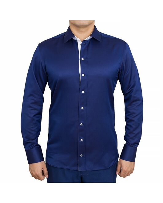 Мужская рубашка приталенная под пуговицы синяя - 50246 от DoubleCuff 