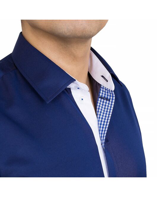 Мужская рубашка приталенная под пуговицы синяя - 50246 от DoubleCuff 