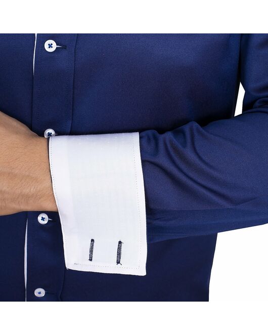 Мужская рубашка приталенная под пуговицы синяя - 50246 от DoubleCuff 