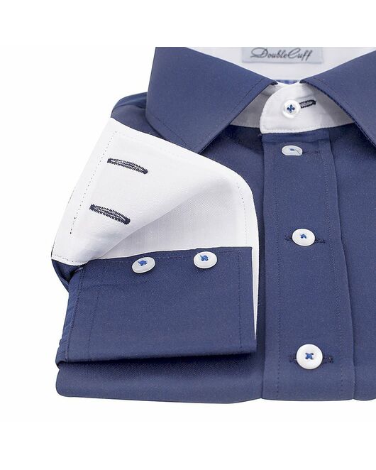 Мужская рубашка приталенная под пуговицы синяя - 50246 от DoubleCuff 