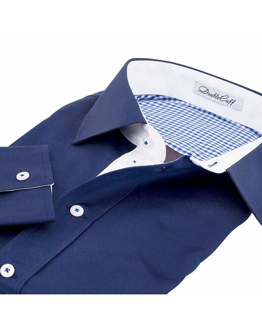 Мужская рубашка приталенная под пуговицы синяя - 50246 от DoubleCuff 