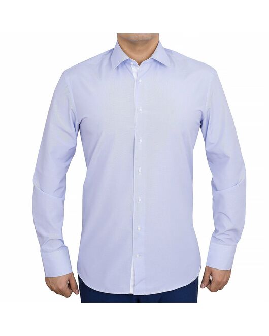 Мужская рубашка приталенная под пуговицы голубая в мелкую клетку - 50252 от DoubleCuff 