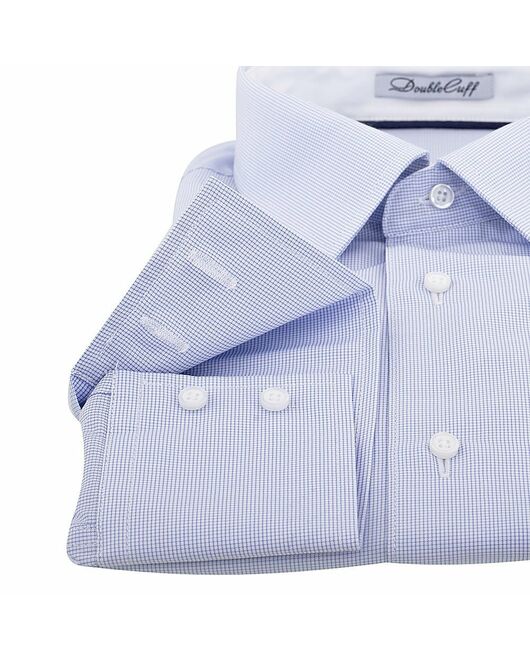 Мужская рубашка приталенная под пуговицы голубая в мелкую клетку - 50252 от DoubleCuff 