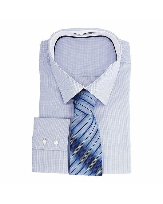 Мужская рубашка приталенная под пуговицы голубая в мелкую клетку - 50252 от DoubleCuff 