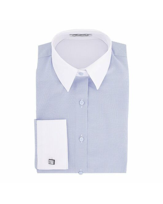 Приталенная женская рубашка под запонки в мелкую голубую клетку - 5084 от DoubleCuff 