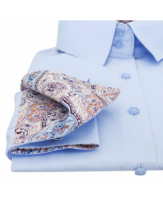 Женская рубашка под запонки голубая отделочная ткань узор пейсли - 5088 от DoubleCuff 