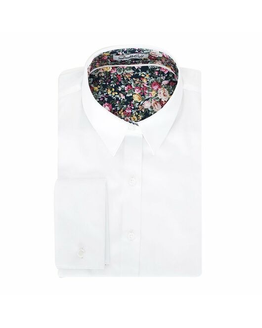 Женская рубашка под запонки белая отделочная ткань узор цветы - 5091 от DoubleCuff 