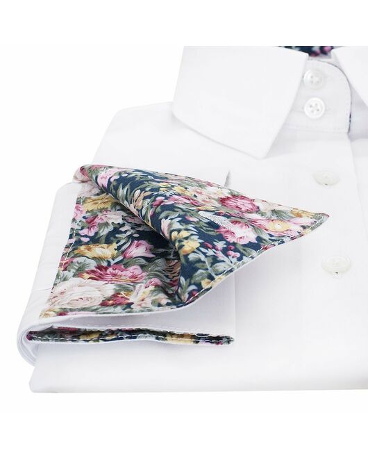 Женская рубашка под запонки белая отделочная ткань узор цветы - 5091 от DoubleCuff 