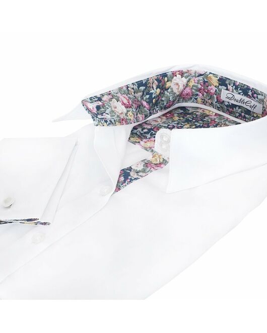 Женская рубашка под запонки белая отделочная ткань узор цветы - 5091 от DoubleCuff 