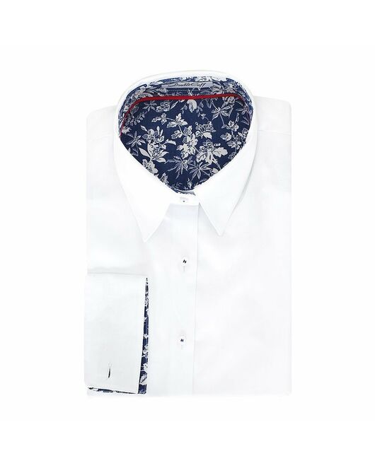 Женская рубашка под запонки белая отделочная ткань узор цветы - 5094 от DoubleCuff 