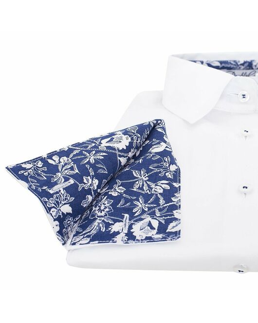 Женская рубашка под запонки белая отделочная ткань узор цветы - 5094 от DoubleCuff 