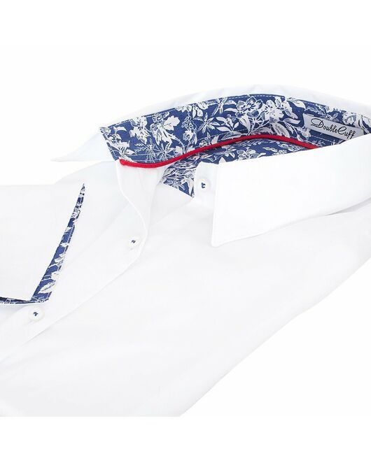 Женская рубашка под запонки белая отделочная ткань узор цветы - 5094 от DoubleCuff 