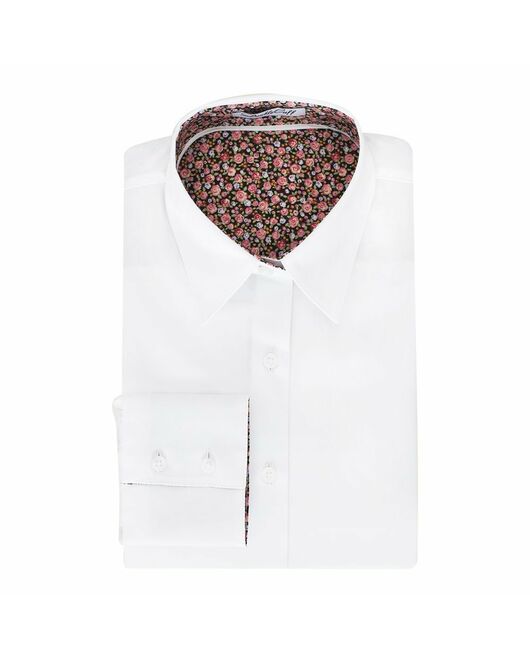 Женская рубашка под пуговицы белая отделочная ткань цветы - 5096 от DoubleCuff 