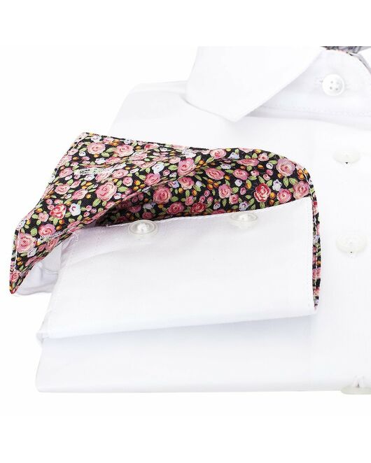 Женская рубашка под пуговицы белая отделочная ткань цветы - 5096 от DoubleCuff 