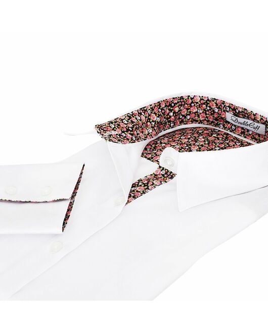 Женская рубашка под пуговицы белая отделочная ткань цветы - 5096 от DoubleCuff 