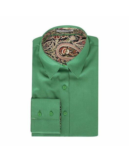 Женская рубашка под пуговицы зеленая отделочная ткань узор пейсли - 5098 от DoubleCuff 