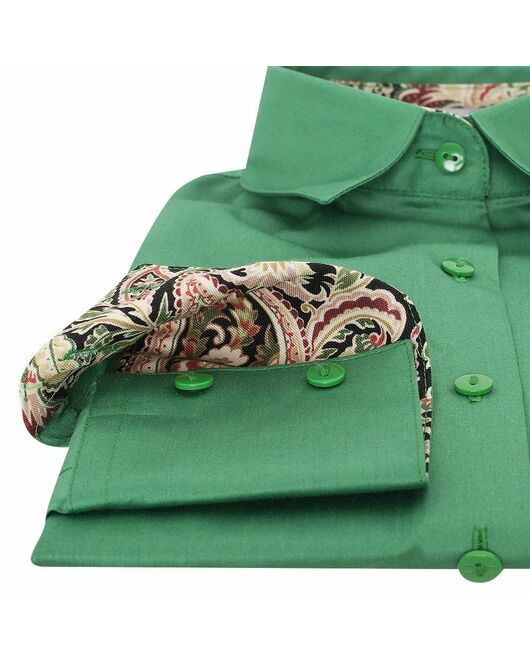 Женская рубашка под пуговицы зеленая отделочная ткань узор пейсли - 5098 от DoubleCuff 