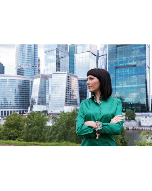 Женская рубашка под пуговицы зеленая отделочная ткань узор пейсли - 5098 от DoubleCuff 