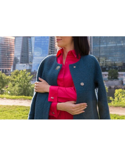 Женская рубашка под запонки малиновая - 5099 от DoubleCuff 