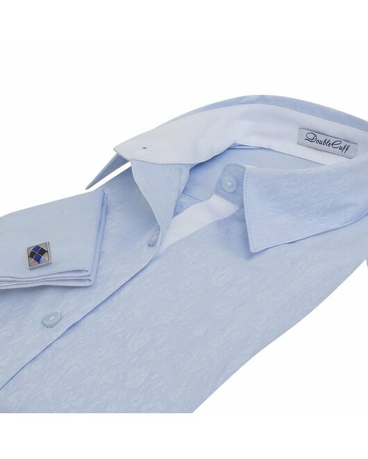 Женская рубашка под запонки голубая Non-Iron жаккард  - 5110 от DoubleCuff 