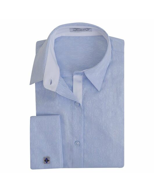 Женская рубашка под запонки голубая Non-Iron жаккард  - 5110 от DoubleCuff 