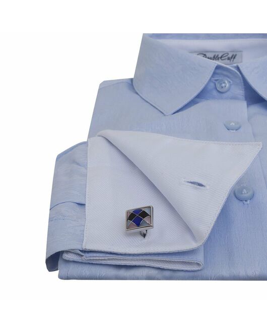 Женская рубашка под запонки голубая Non-Iron жаккард  - 5110 от DoubleCuff 