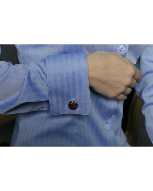 Женская рубашка под запонки синяя Non-Iron - 5112 от DoubleCuff 