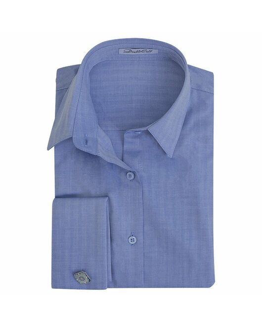 Женская рубашка под запонки синяя Non-Iron - 5112 от DoubleCuff 
