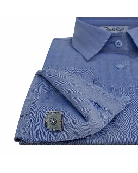 Женская рубашка под запонки синяя Non-Iron - 5112 от DoubleCuff 