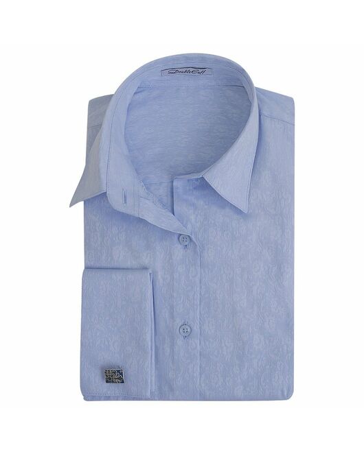 Женская рубашка под запонки голубая Non-Iron жаккард  - 5114c