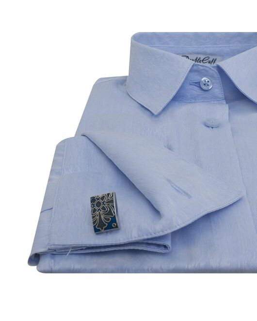 Женская рубашка под запонки голубая Non-Iron жаккард  - 5114d